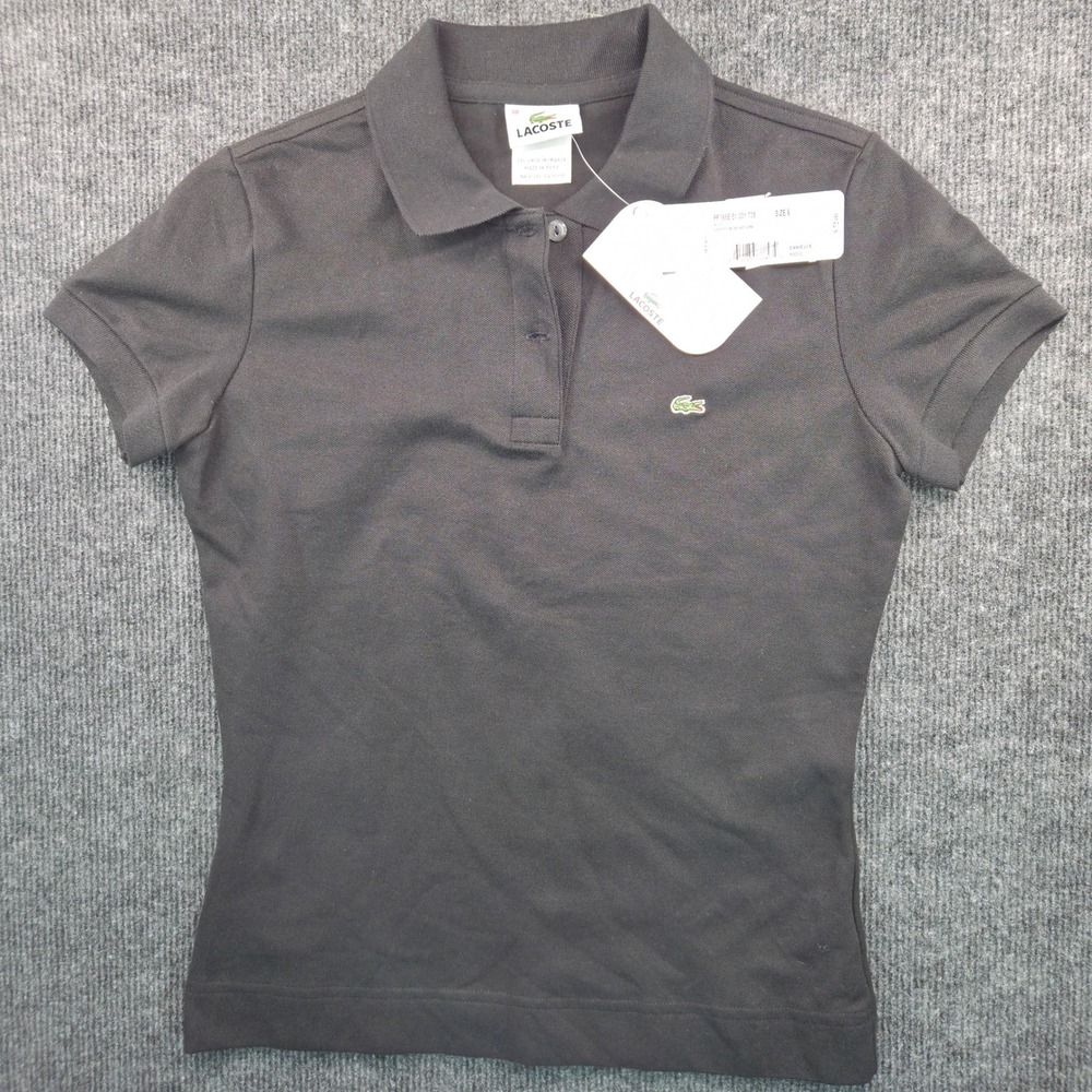 Lacoste Womens Stretch Pique Polo Shirt Black Short Sleeve Size 38 US 6